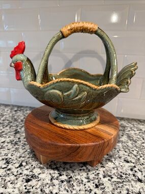 Ceramic Folk Rooster Basket